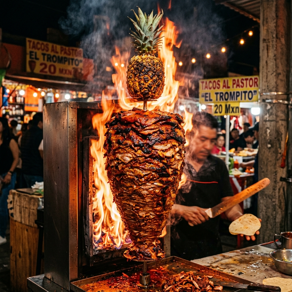 Sizzling al pastor pork spit